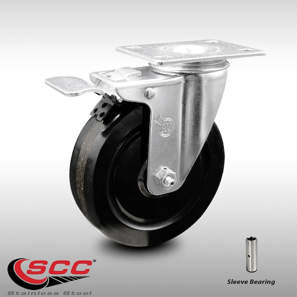 5 Inch SS Phenolic Top Plate Caster with Total Lock Brake